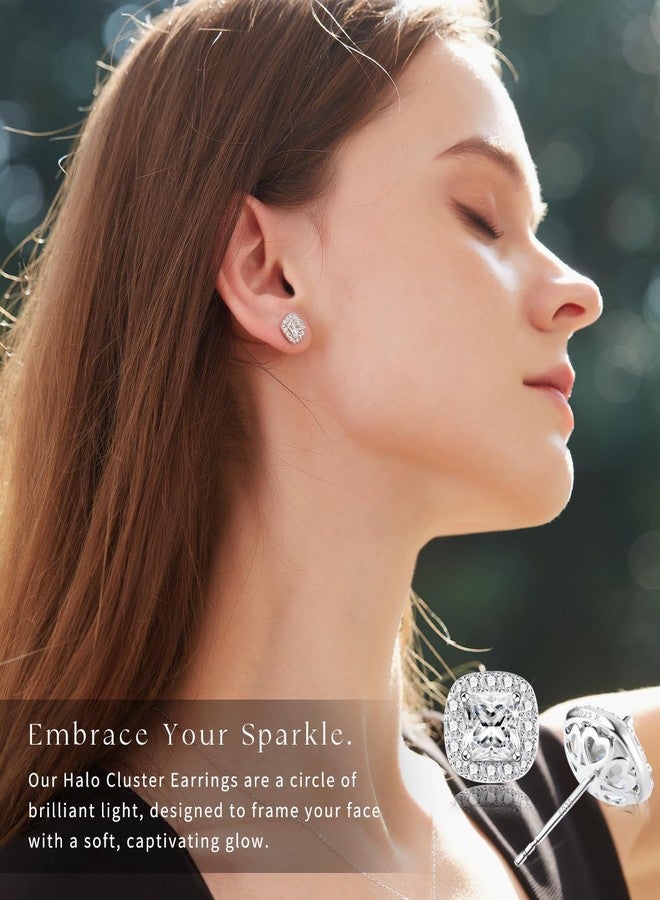 Raneecoco Stunning Flame 18K White Gold Plated Halo Cluster Cubic Zirconia Earrings/Sterling Silver Stud Earrings for Women (princess) - Image 2